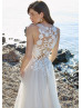 Sheer Boho Beach Beaded Lace Tulle Summer Airy Wedding Dress